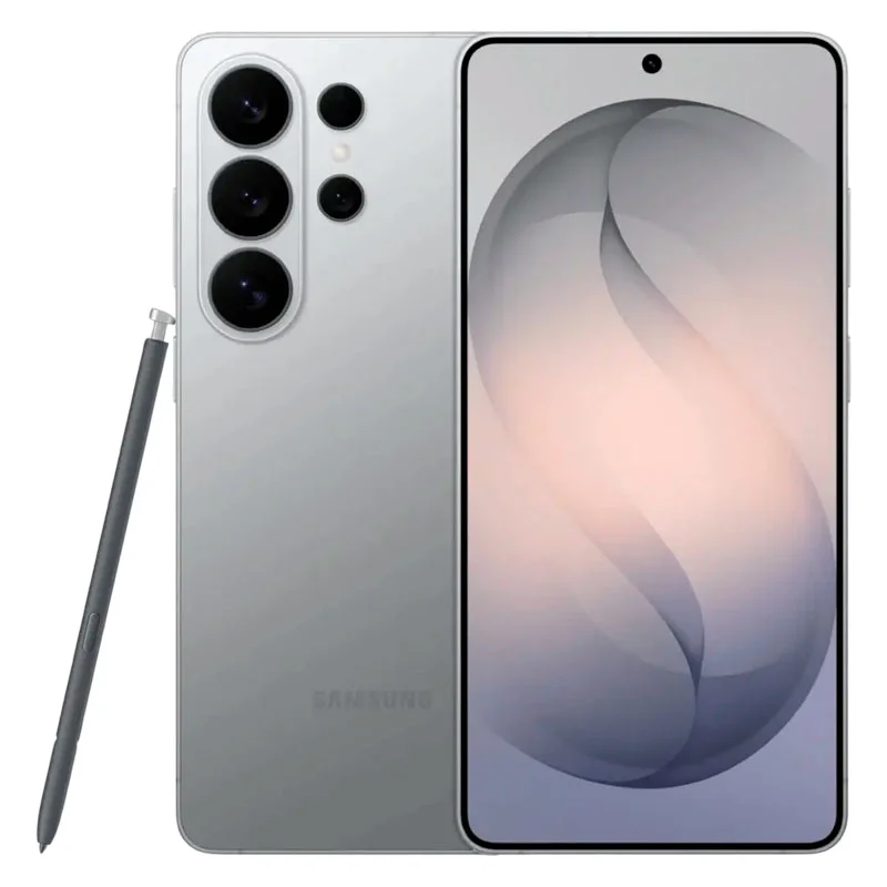 Samsung Galaxy S26 Ultra en color plata, vista frontal y trasera con S Pen